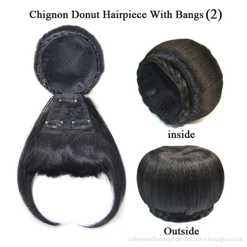 Synthetic Hair Bun With Bangs Set Heat Resistant Fiber Straight Hair Bang Wig For Women Clip In Hair Extension